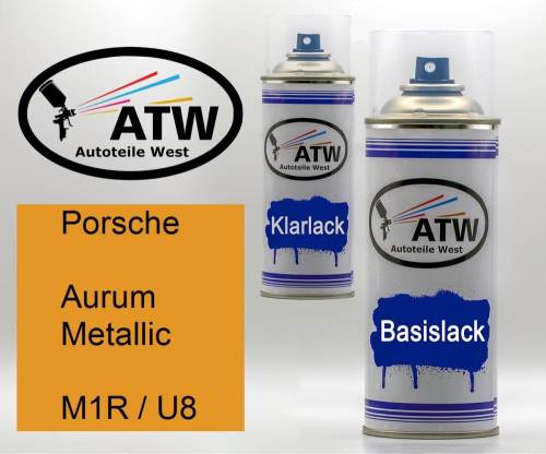 Porsche, Aurum Metallic, M1R / U8: 400ml Sprühdose + 400ml Klarlack - Set, von ATW Autoteile West.